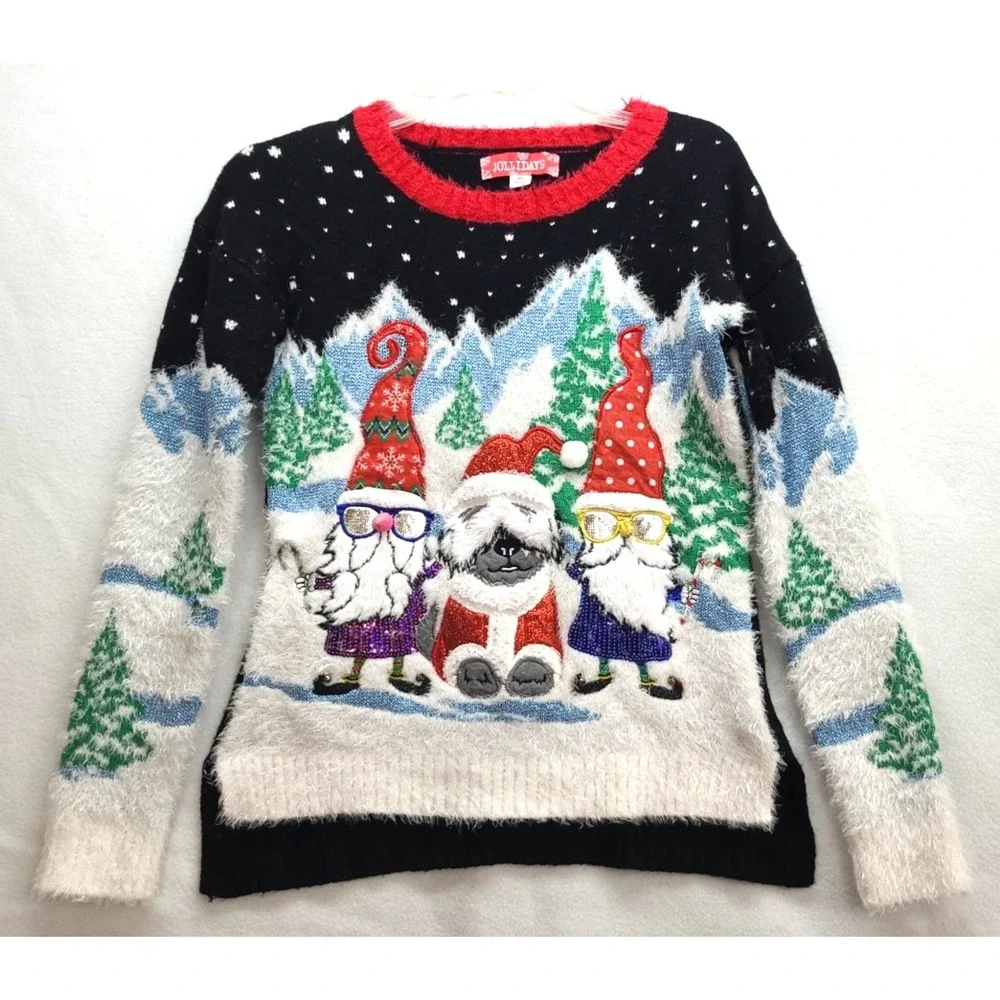 Jollidays Ugly Christmas Sweater 2 Gnomes and‎ a dog Sz XS